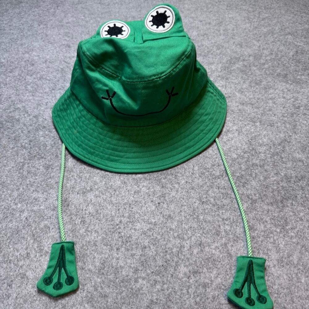 Green Frog Bucket Hat Adult OSFM Cotton Novelty Costume Fishing Chin Strap